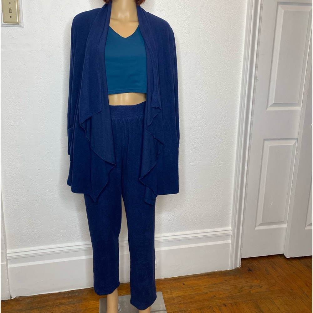 🆕 La Cera 5573 Comfort Cascade Cardigan + Wide Leg Pants Women’s Size L Denim